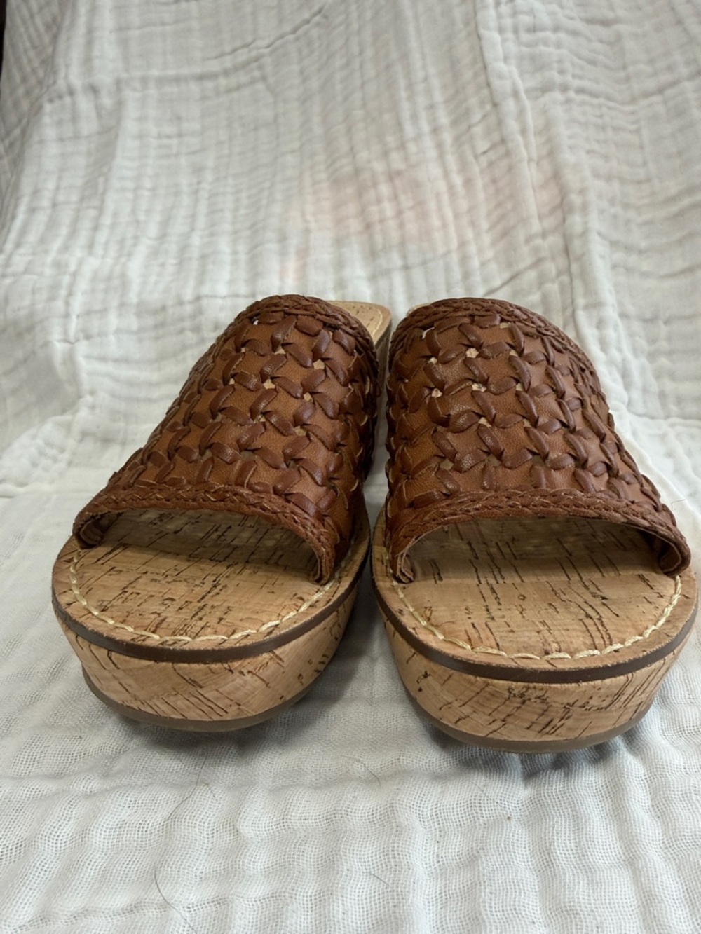 White Mountain Brown Woven Cork Platform Mules